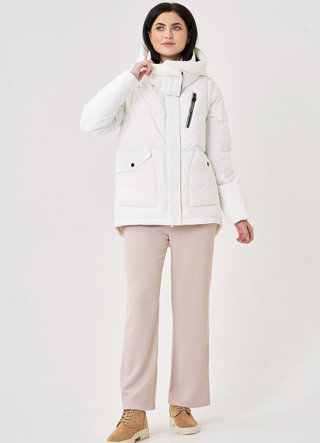 Белый пуховик трансформер с капюшоном модель № 829 в рассрочку