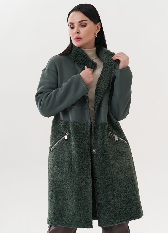 Двухсторонняя эко дубленка с поясом модель № 26733 универмаг малина