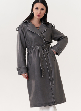 Плащ из эко кожи с поясом