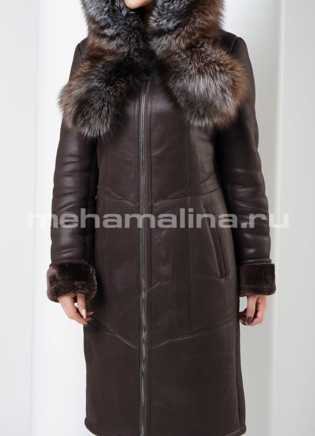 Дубленка с капюшоном модель № D-192 универмаг малина