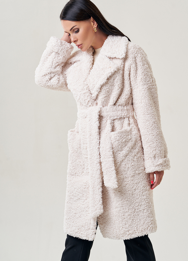 Пальто из эко меха с английским воротником  модель № 22955 в кредит