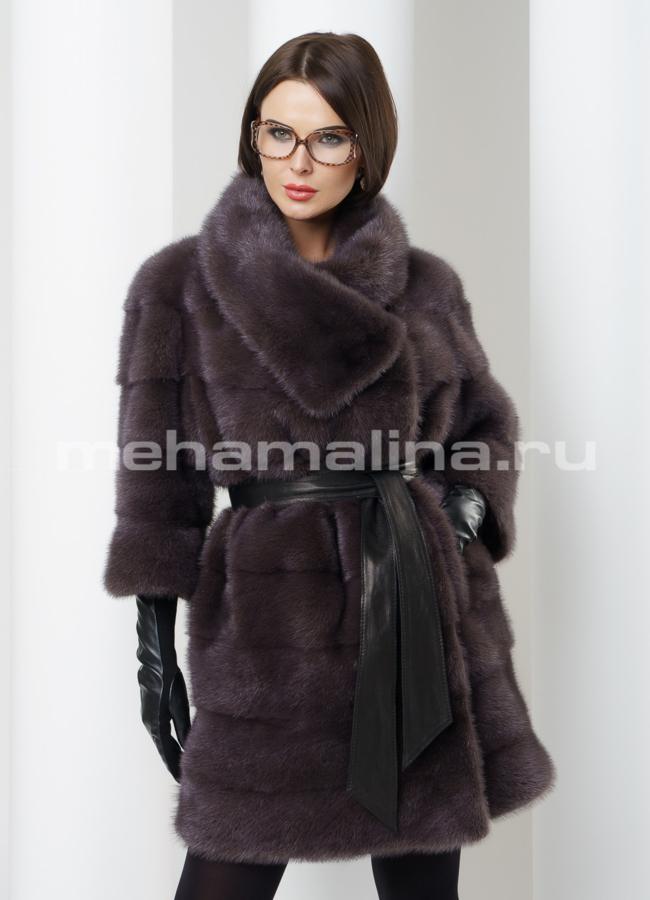 Норковая шуба модель № S-461 меха малина