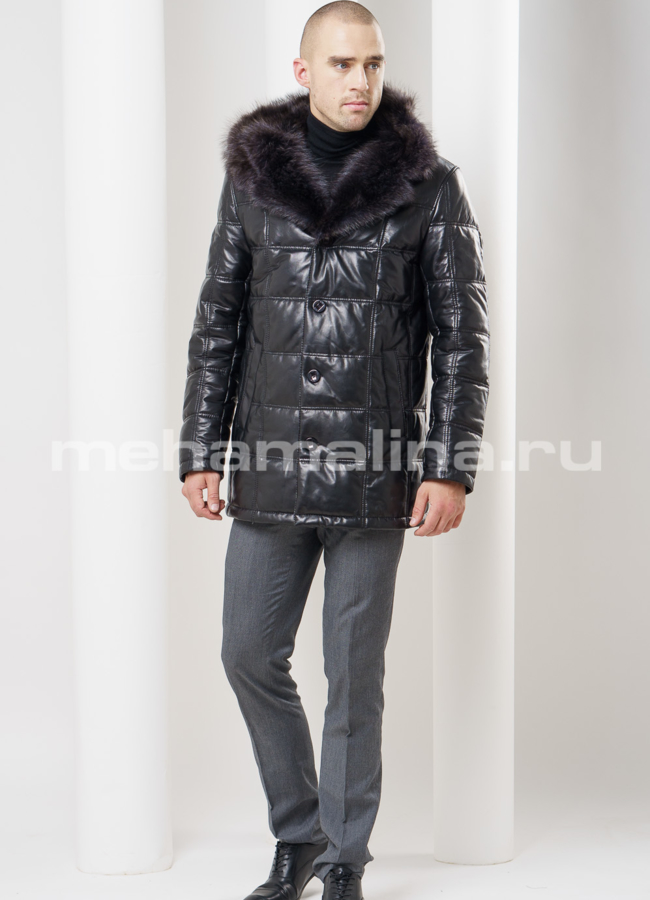 Кожаный пуховик модель № ПМ-52 в рассрочку