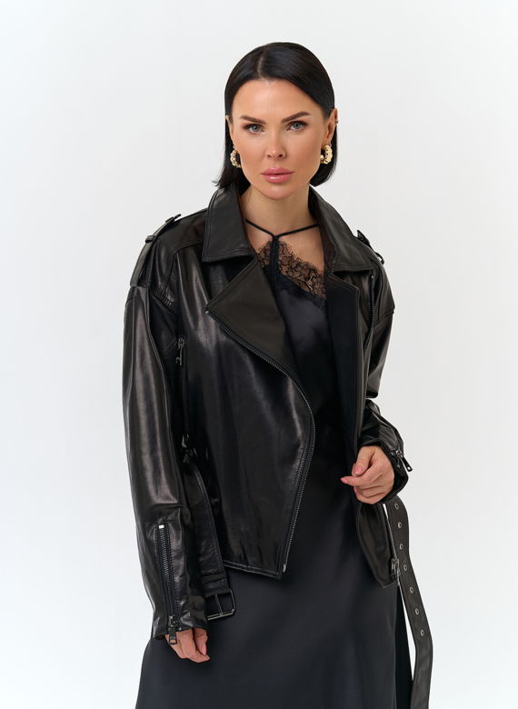 Женская куртка из натуральной кожи с поясом