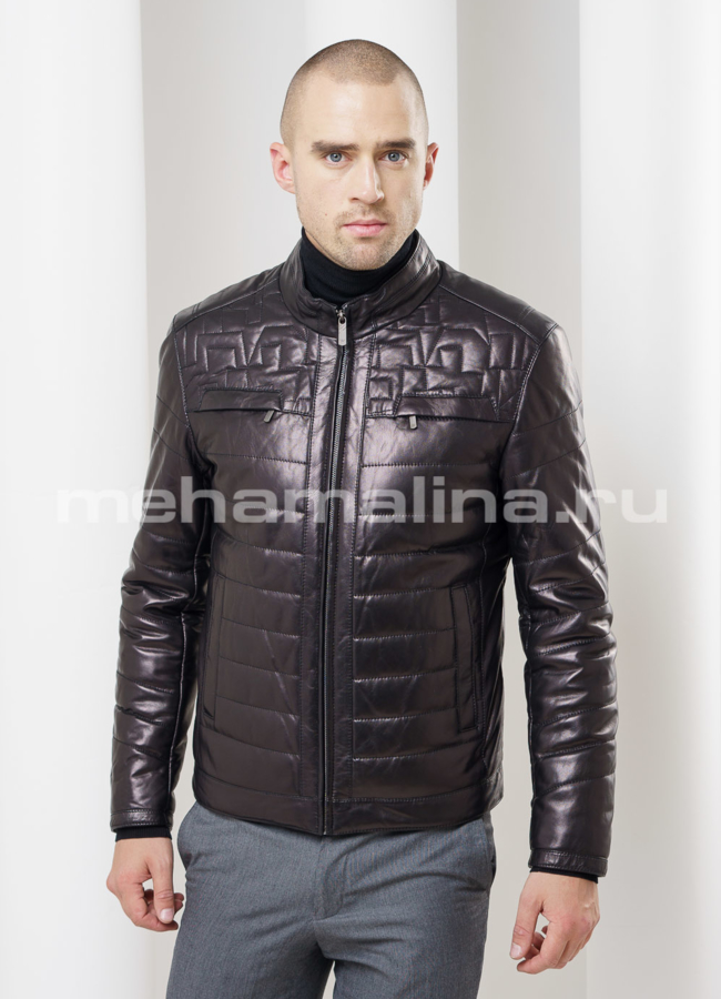 Кожаная куртка модель № KP-111 меха малина