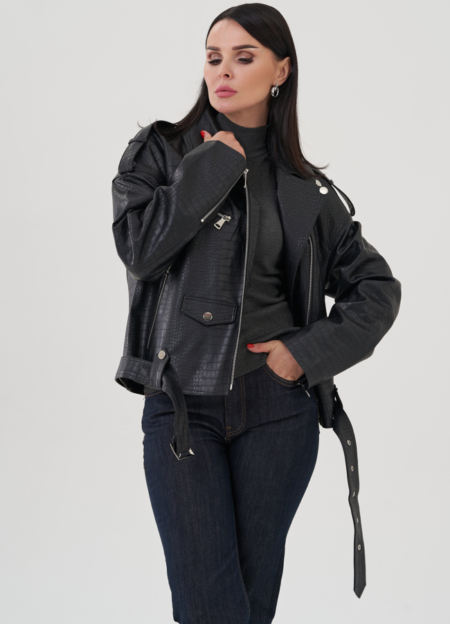 Куртка из эко кожи черного цвета модель № 24909 универмаг малина