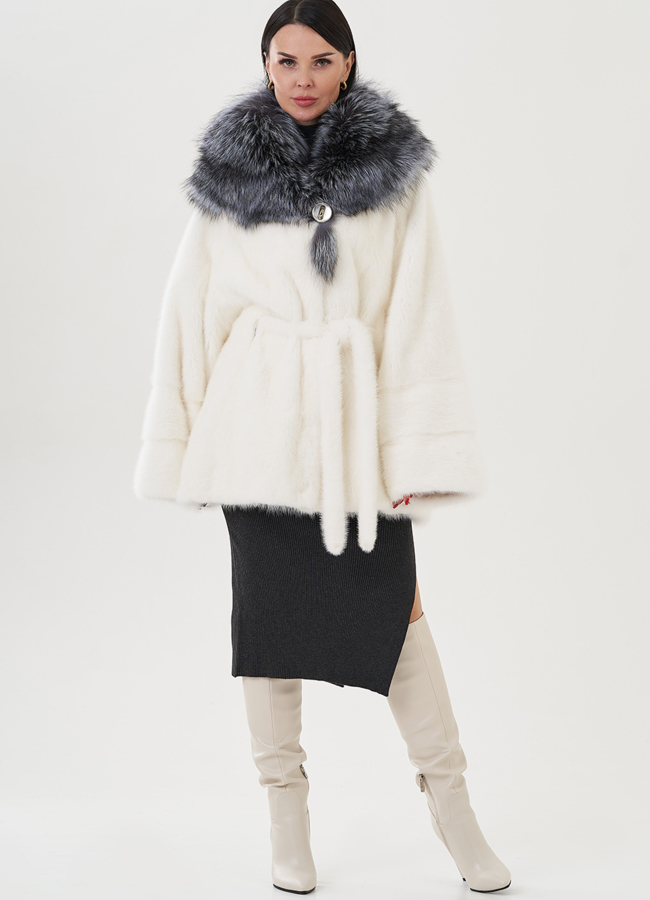 Шуба из норки белого цвета модель № 25695 универмаг малина