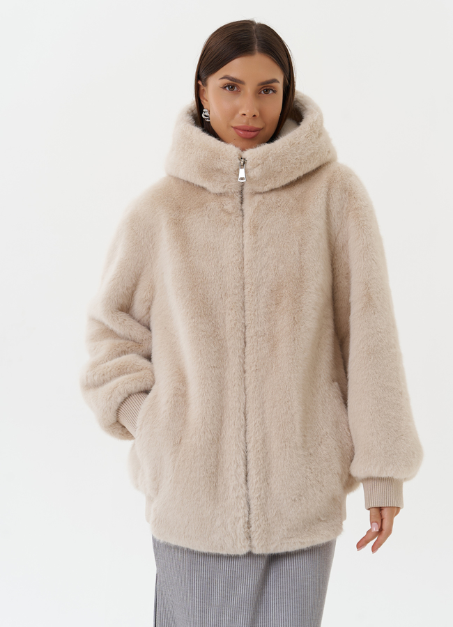 Куртка из эко меха с поясом модель № 27789 в кредит