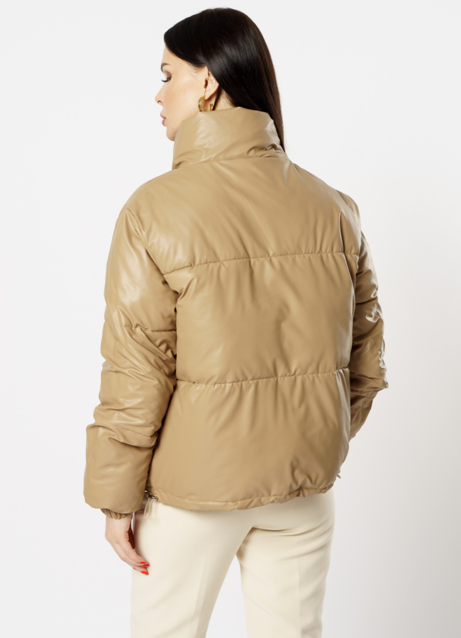 Куртка из эко кожи утепленная бежевого цвета модель № 821 универмаг малина