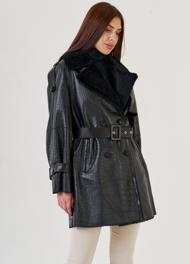 Дубленка из натурального меха под пояс модель № 847023 универмаг малина