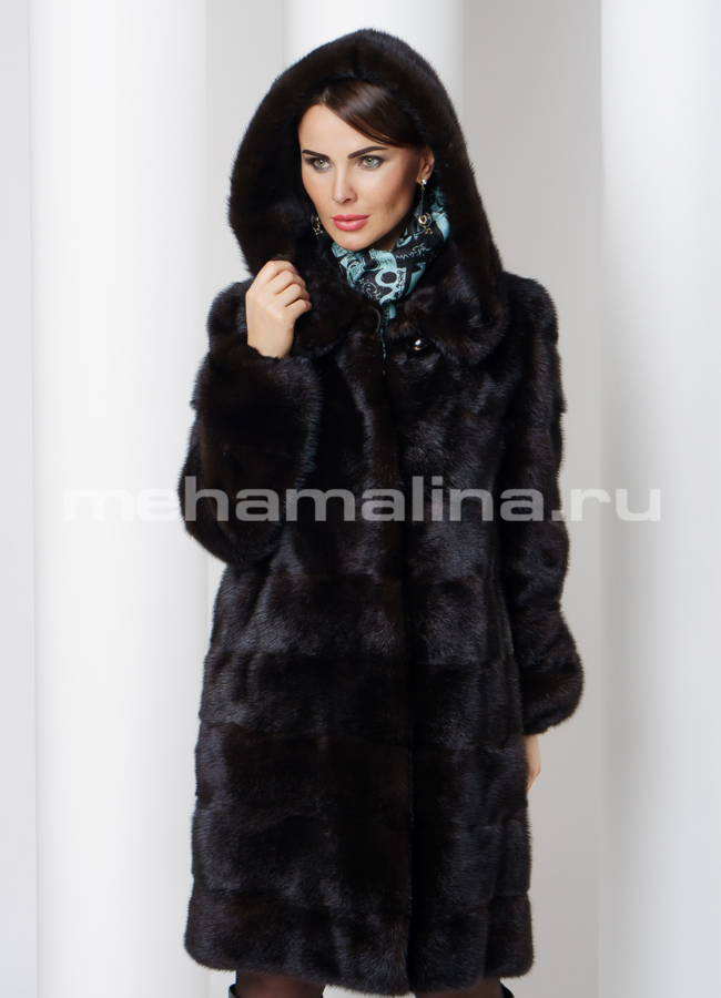 Шуба с капюшоном модель № S-525 универмаг малина