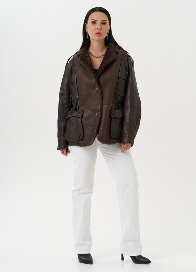 фото Комбинированная куртка из натуральной кожи и овчины модель № 28119 фото Комбинированная куртка из натуральной кожи и овчины модель № 28119