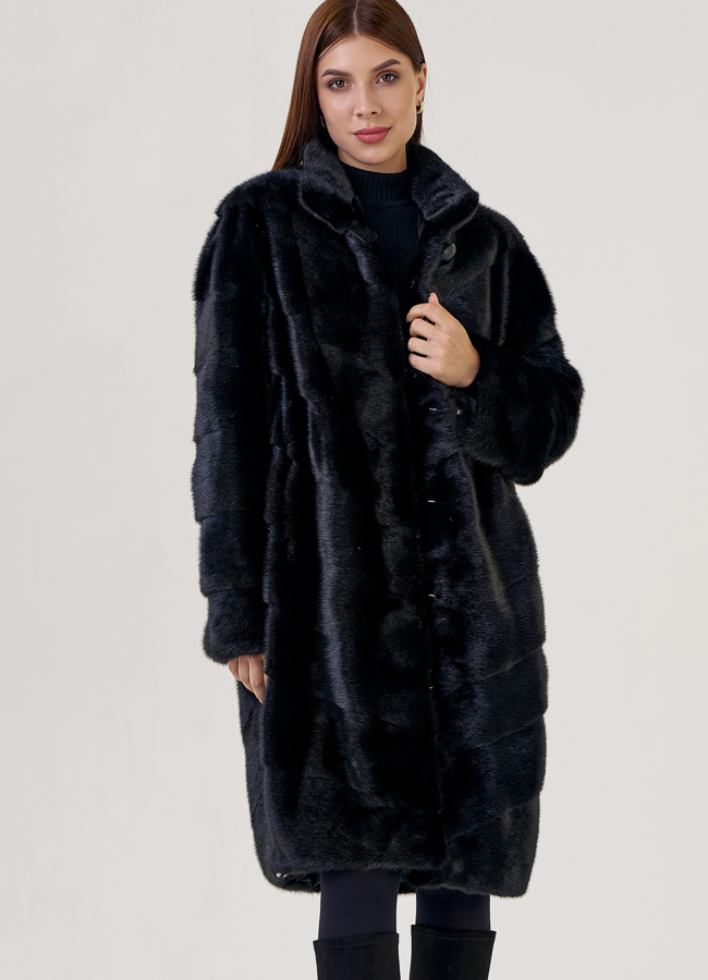 Шуба баллон со стойкой модель № 23117 меха малина