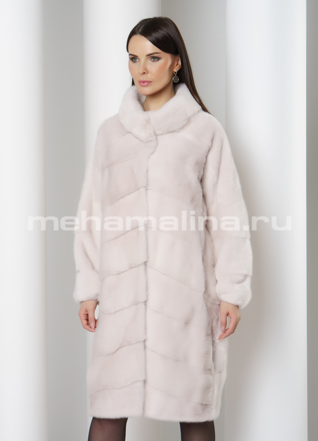 Светлая норковая шуба со стойкой  модель № S-754 универмаг малина