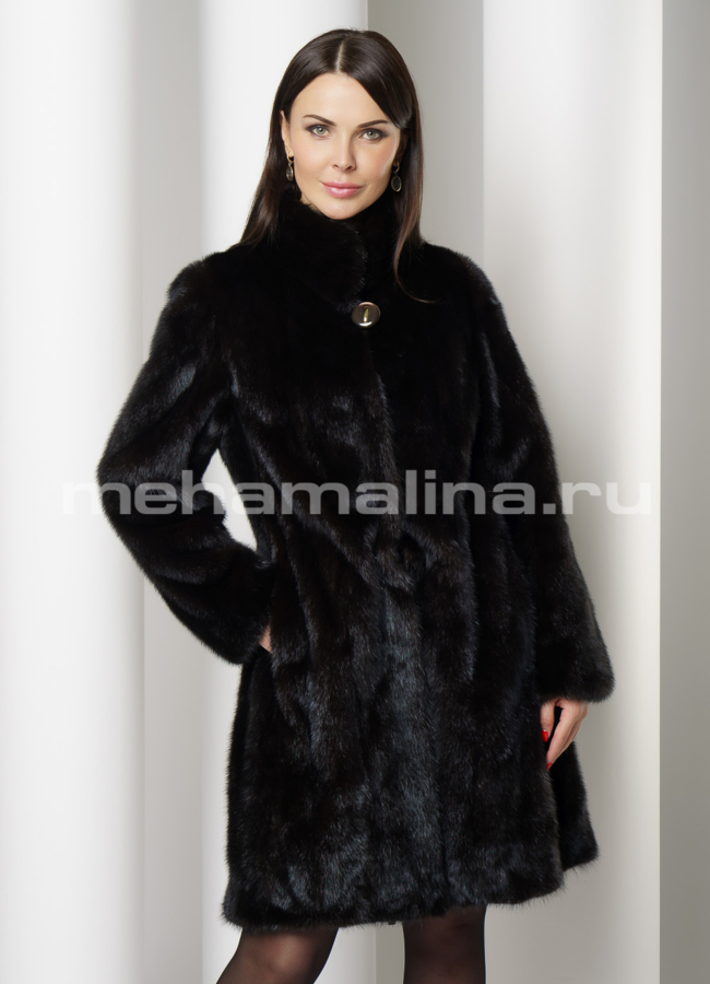 Норковая шуба с воротником стойка модель № S-739 универмаг малина