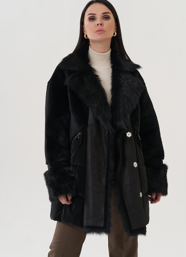 Женский пуховик с отделкой из тосканы  модель № 25910 в кредит