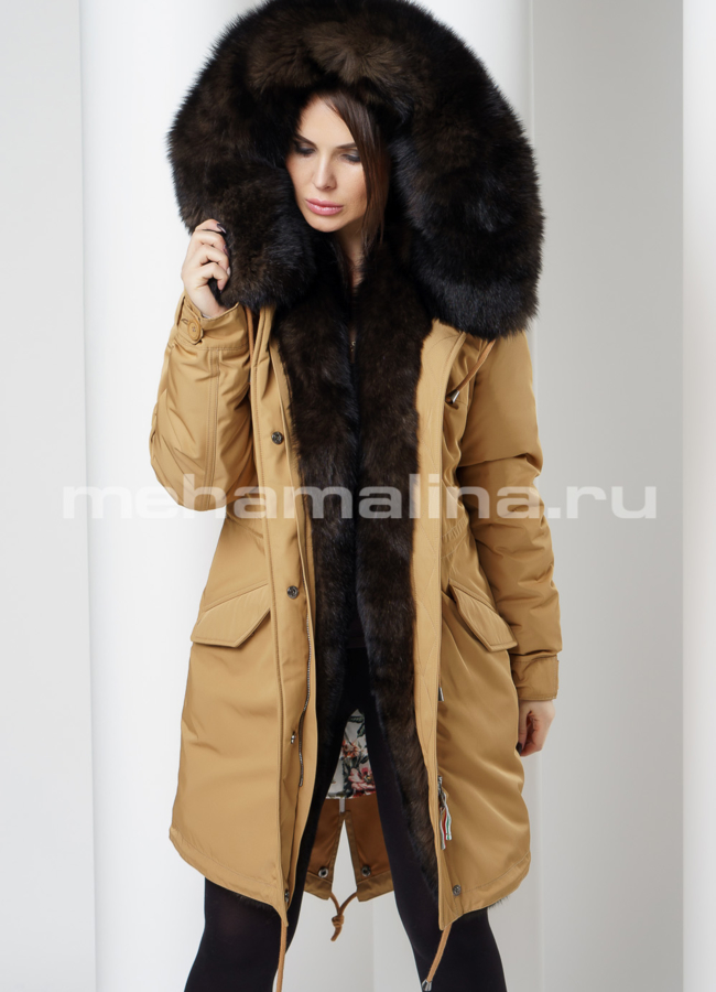 Парка с мехом модель № П-214 меха малина