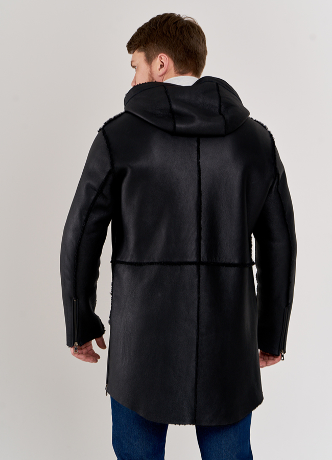 Дубленка мужская с капюшоном модель № DM-500 в кредит
