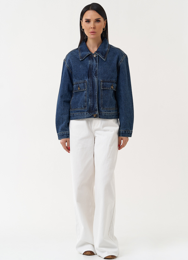 Женская джинсовая куртка синего цвета модель № 30412 в рассрочку Женская джинсовая куртка синего цвета модель № 30412 в рассрочку