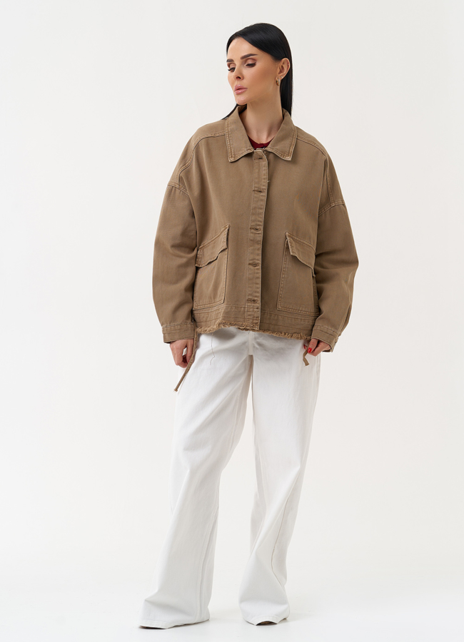 Женская джинсовая куртка коричневого цвета модель № 30409 в рассрочку