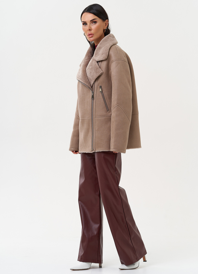 Женская дубленка из эко замши прямого кроя модель № 31284 универмаг малина