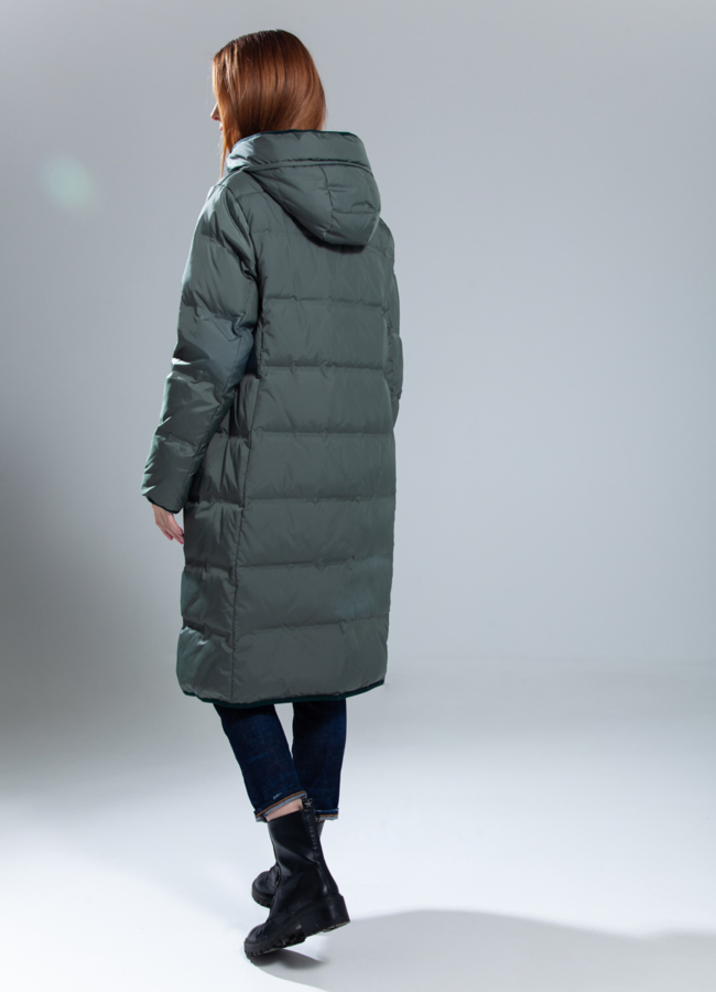 фото Пуховик женский с капюшоном в цвете хаки модель № 908YВ