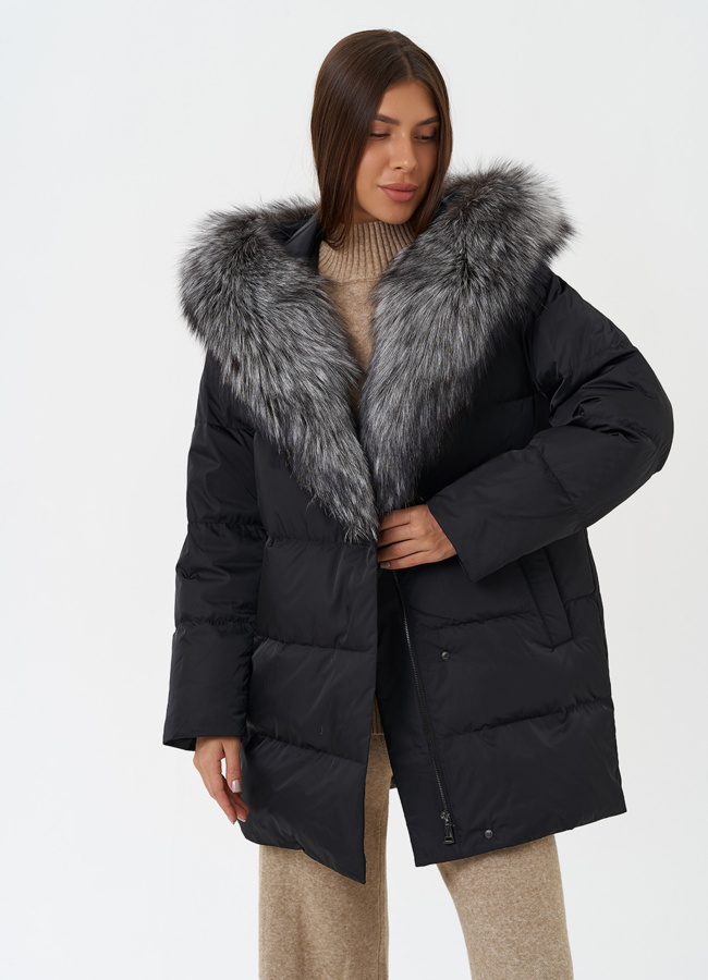 Пуховик с мехом чернобурки модель № 28856 универмаг малина