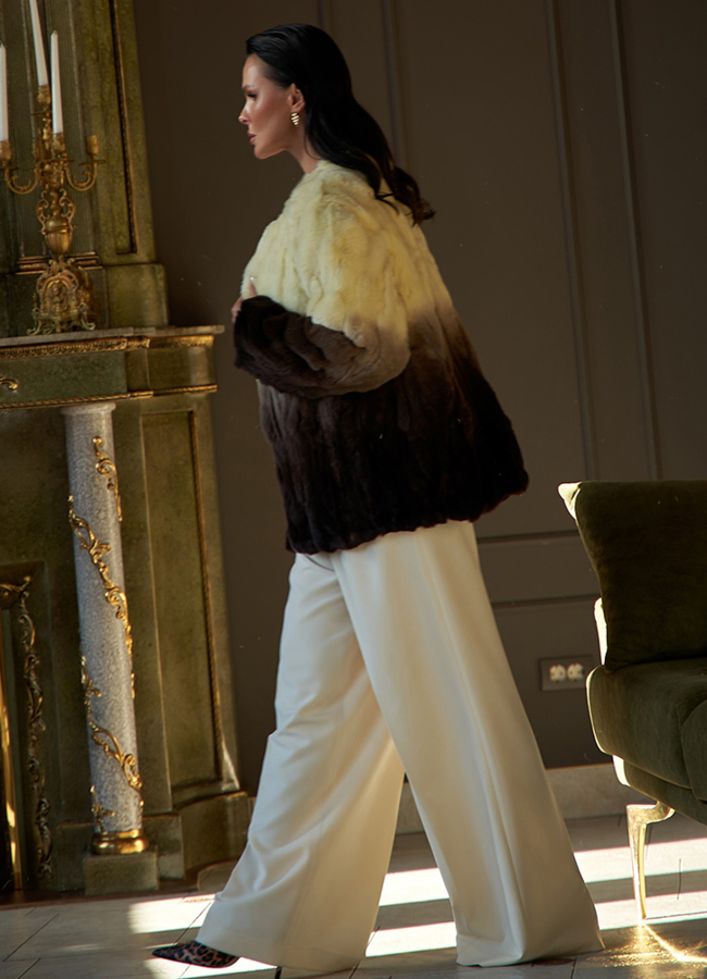 Шуба из меха кролика с градиентом модель № 28154 универмаг малина