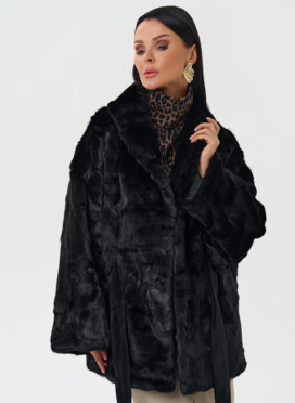 Шуба из меха норки с поясом