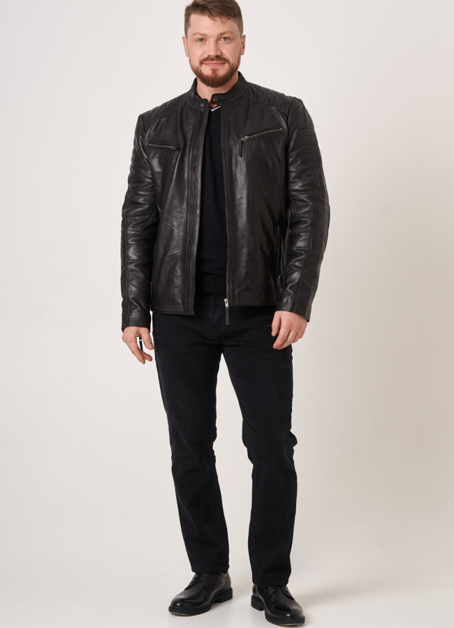 Куртка из натуральной кожи на молнии модель № 771 меха малина