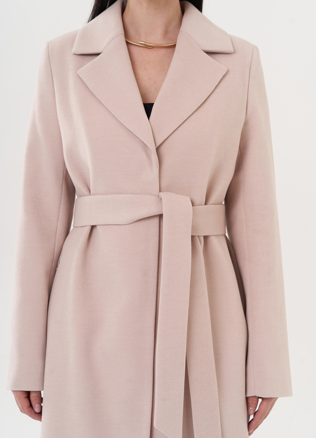 Классическое пальто с поясом модель № 26946 универмаг малина