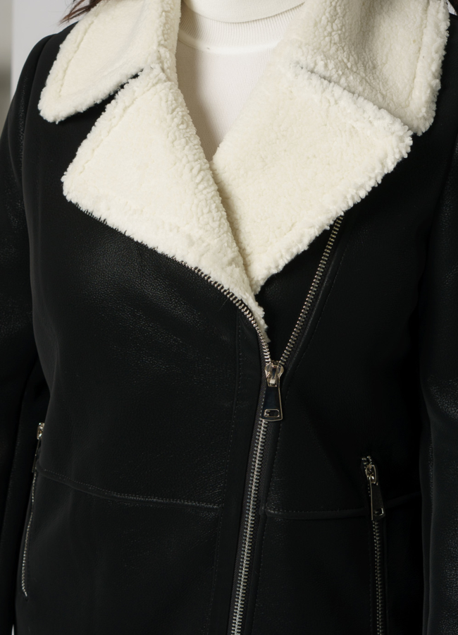 Женская дубленка с отложным воротником на молнии модель № 18812 универмаг малина