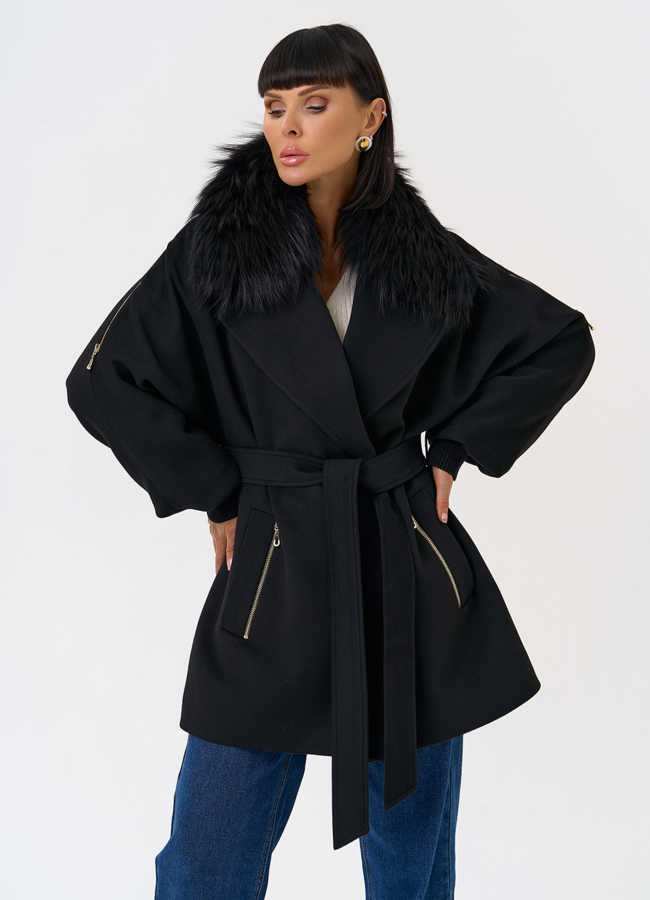 Утепленное женское пальто с английским воротником из меха лисы модель № 31551 универмаг малина Утепленное женское пальто с английским воротником из меха лисы модель № 31551 универмаг малина