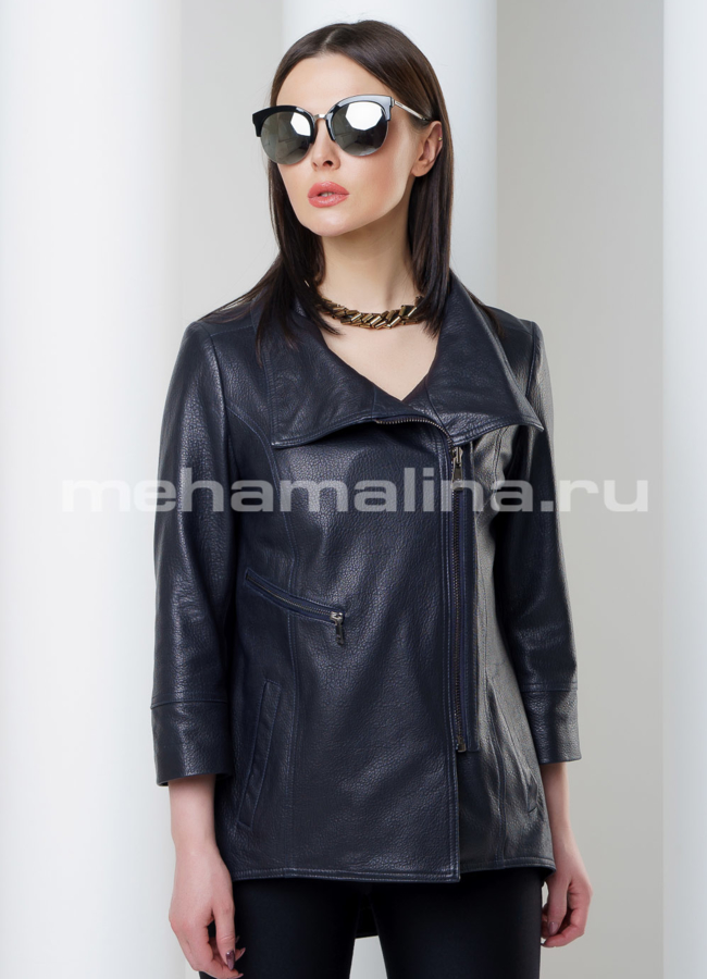 Куртка из кожи модель № K-369 меха малина