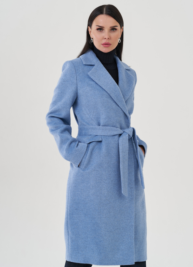 фото Пальто голубого цвета с английским воротником модель № 24710