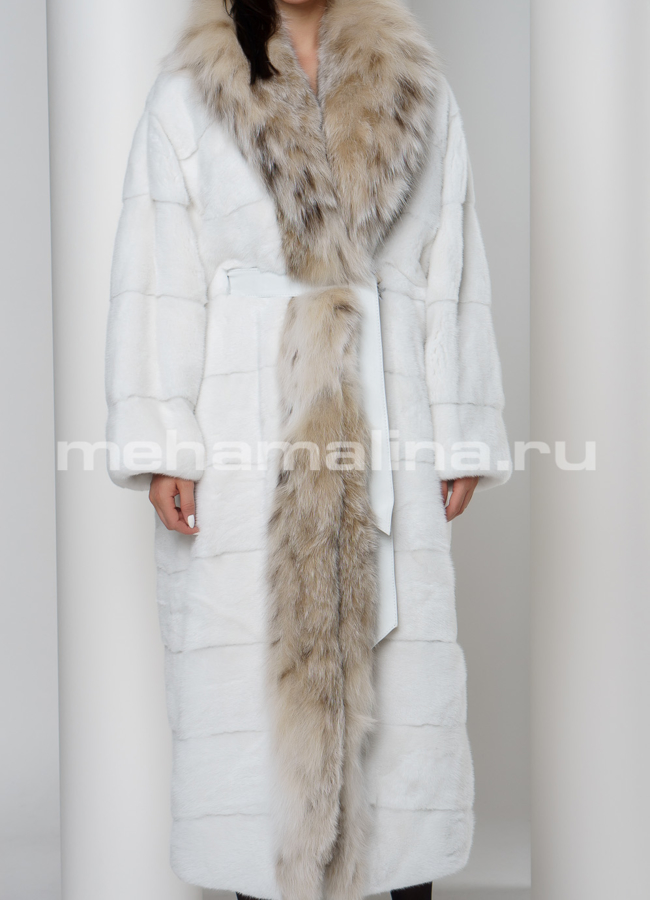 Белая норковая шуба  модель № S-719 универмаг малина