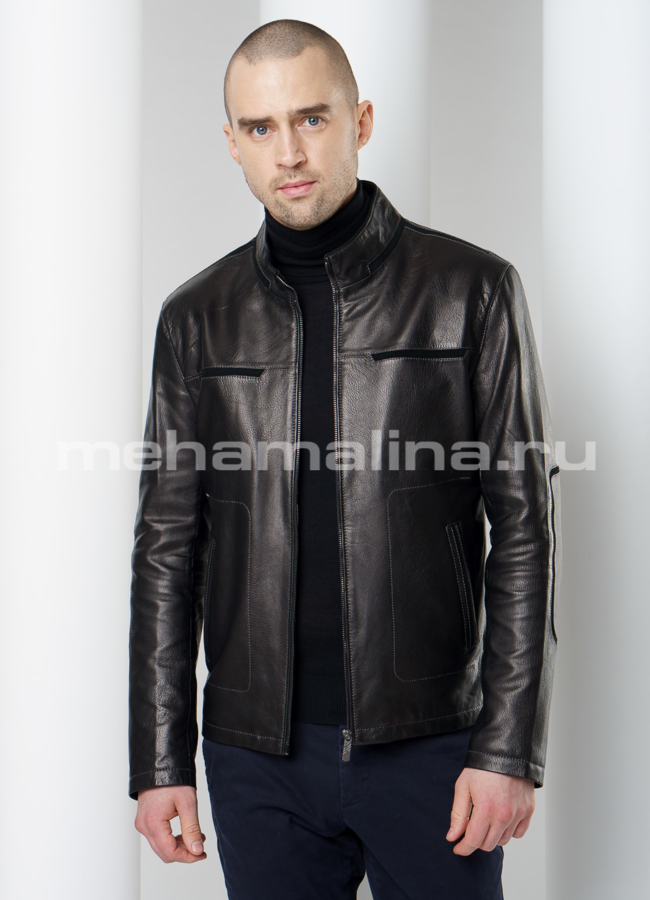 Мужская кожаная куртка модель № KP-207 универмаг малина