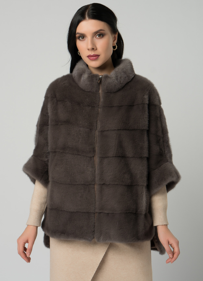 Короткая шуба на молнии коричневого цвета модель № 21913 универмаг малина