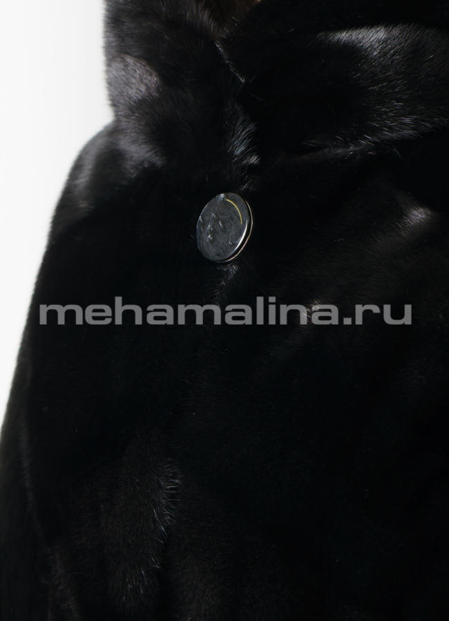 Норковая шуба черного цвета с капюшоном модель № S-778 универмаг малина