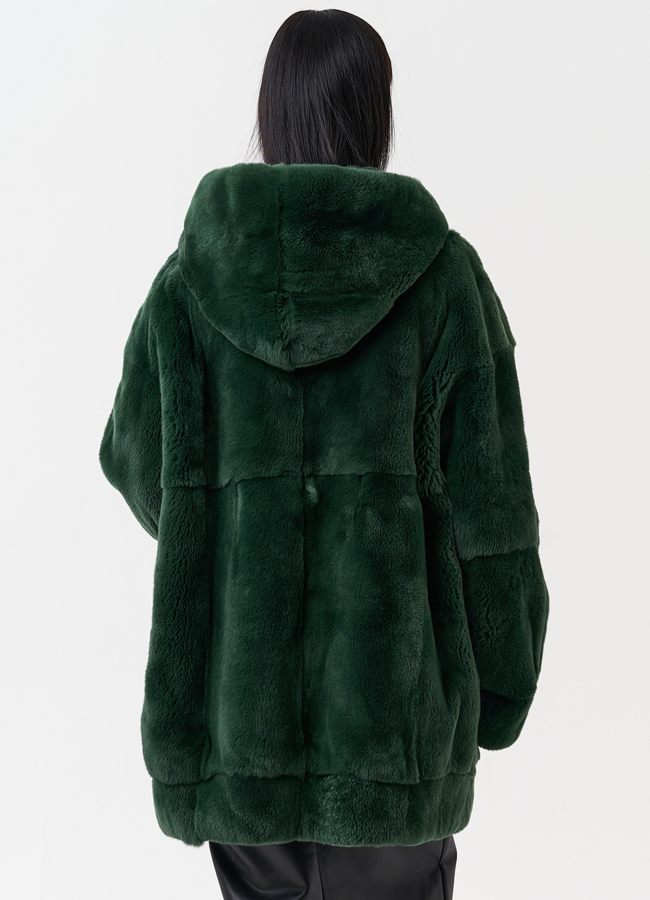 Шуба из меха кролика с капюшоном модель № 28149 в кредит