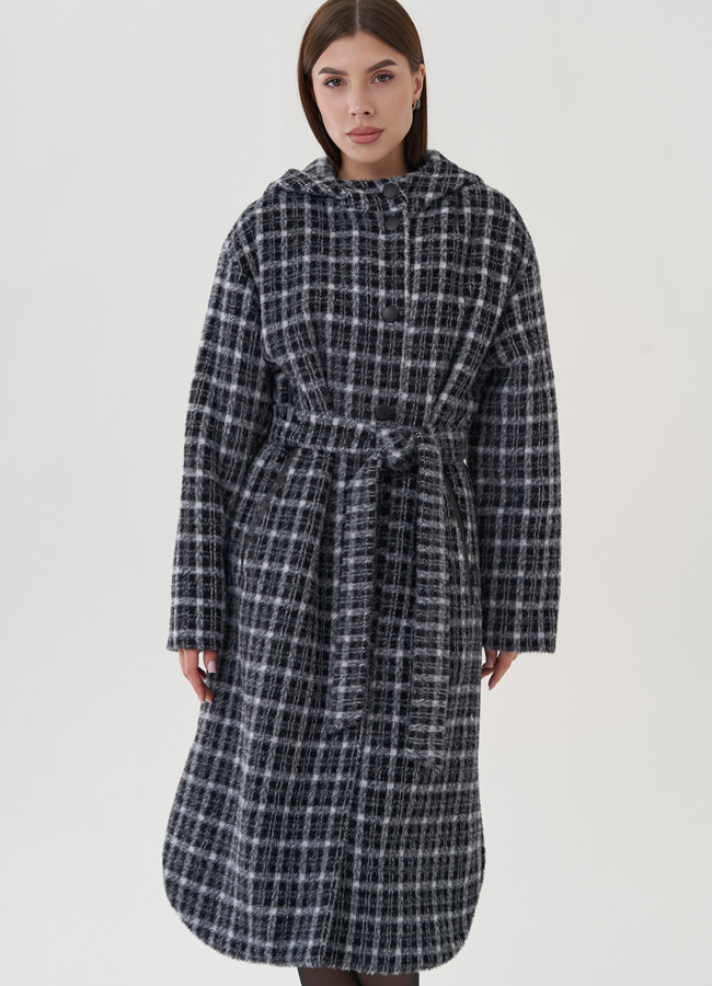 Пальто утепленное с принтом в клетку модель № 25461 в кредит