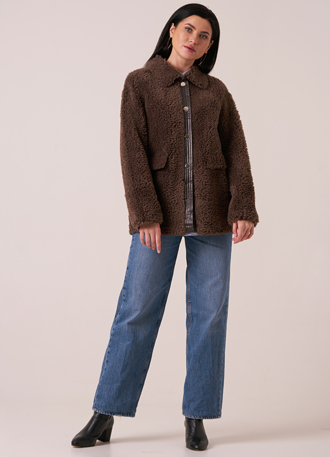 Укороченная шуба из эко меха на кнопках модель № 12009 меха малина