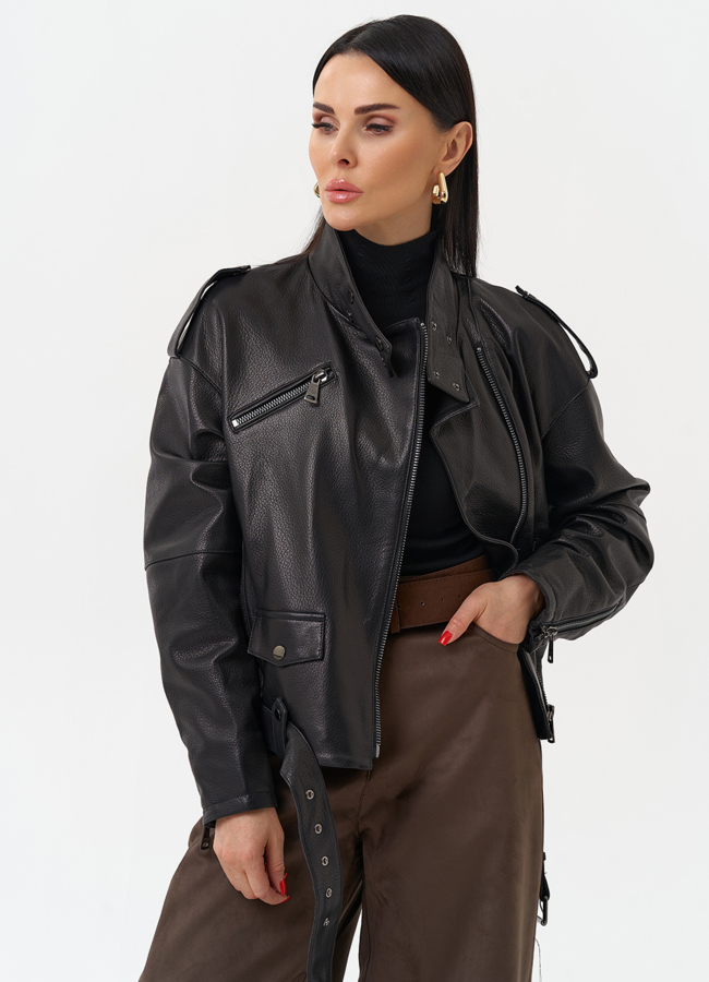 Куртка косуха из натуральной кожи модель № 30162 меха малина Куртка косуха из натуральной кожи модель № 30162 меха малина