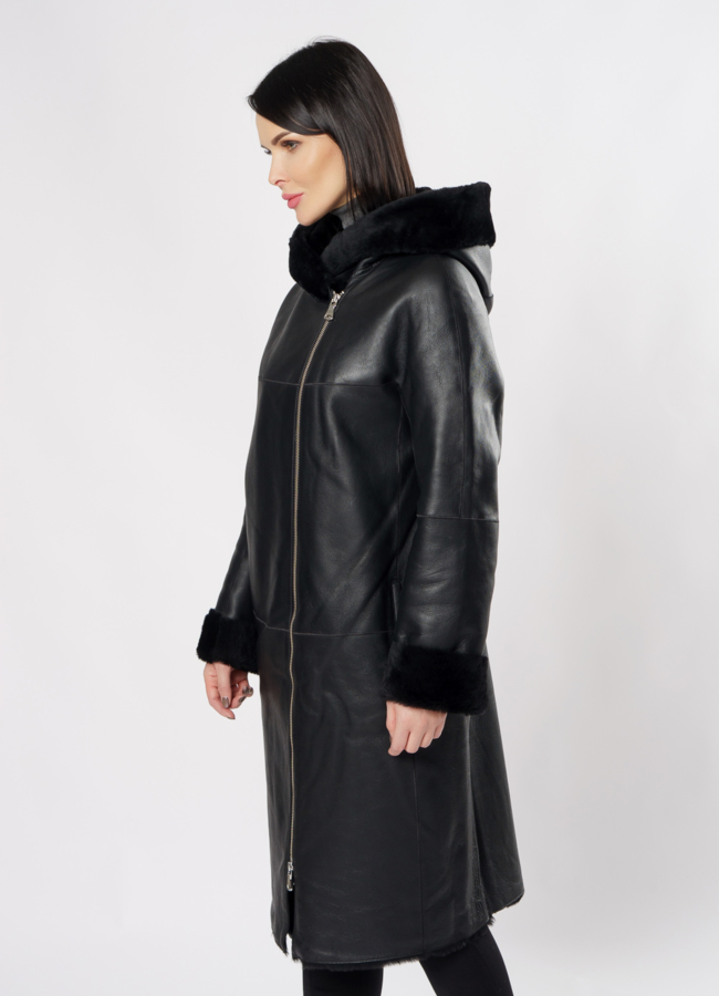 Дубленка черного цвета на молнии модель № 3437 в кредит