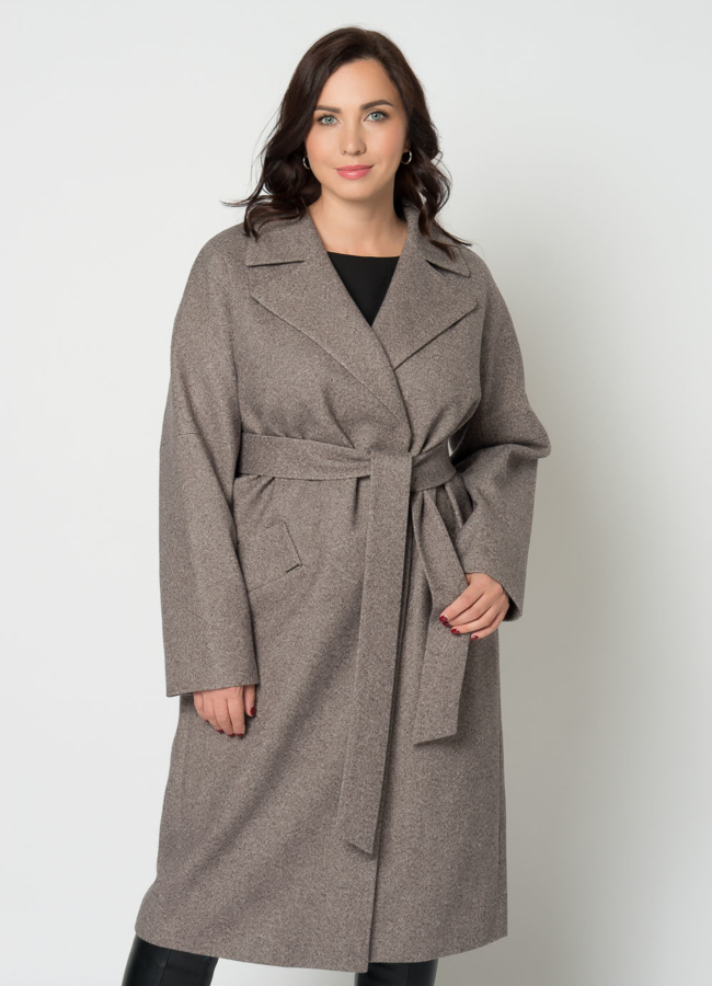 Пальто женское с английским воротником модель № 21548 меха малина