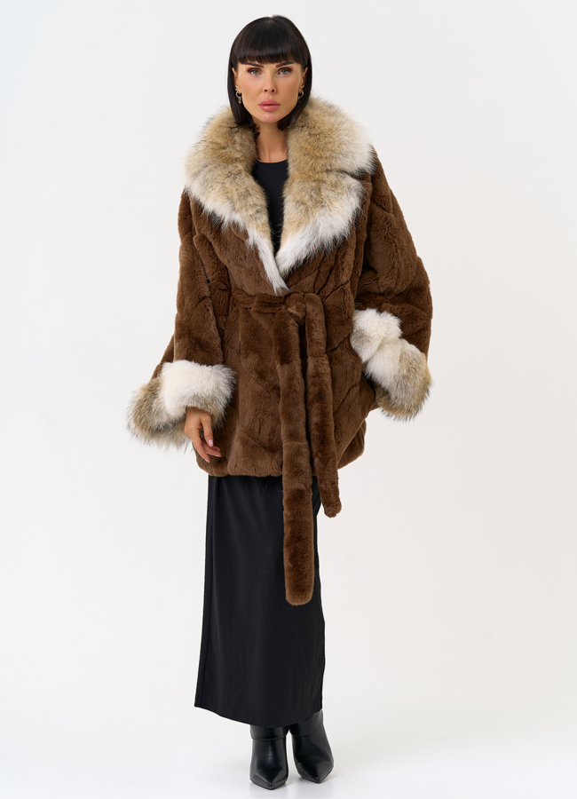 Шуба из кролика с отделкой из меха койота модель № 31680 универмаг малина Шуба из кролика с отделкой из меха койота модель № 31680 универмаг малина