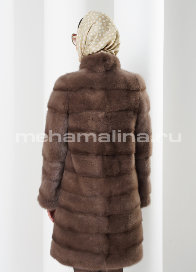 Шуба норка, воротник стойка, цвет соболь модель № S-338 в кредит