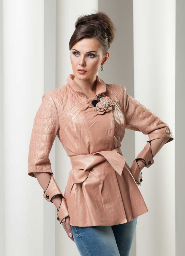 фото Куртка из кожи плонже, цвет персик модель № K-144