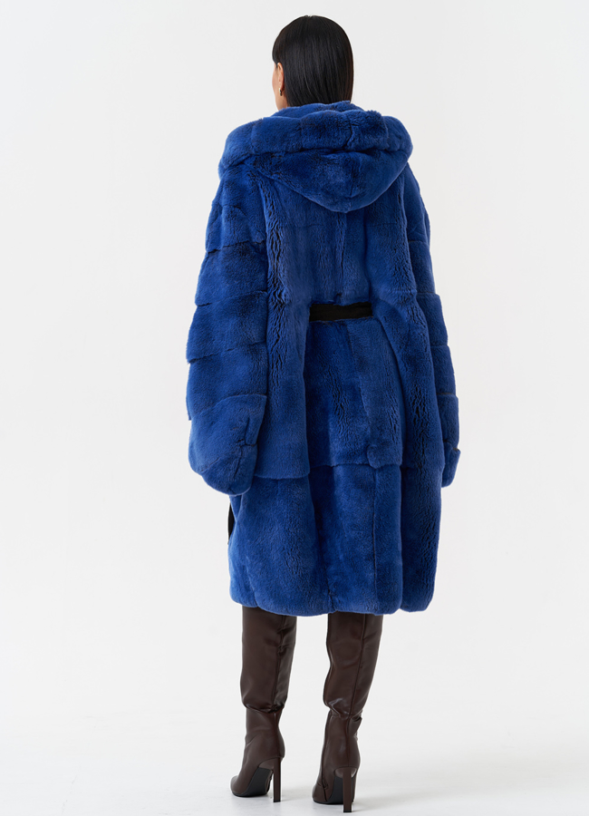 фото Шуба из меха кролика с капюшоном модель № 28898