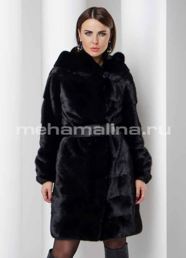 фото Шуба черного цвета из скандинавской норки модель № S-524